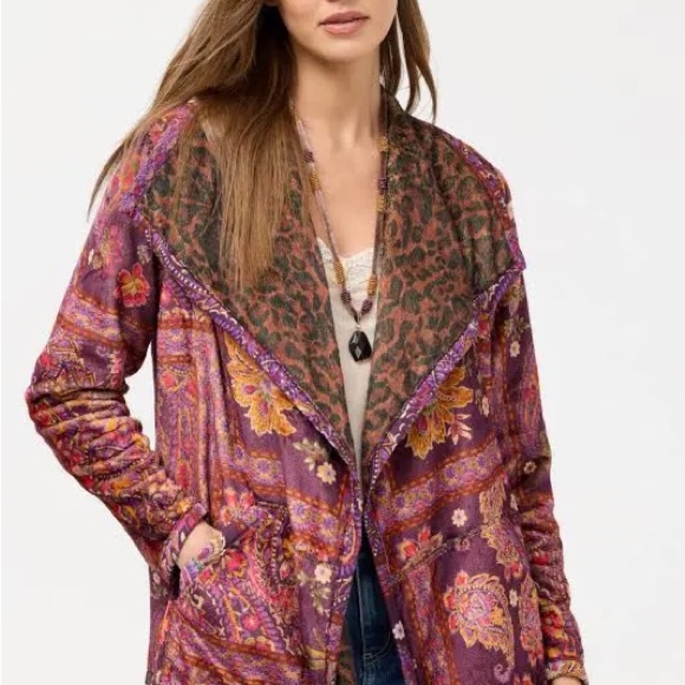 Johnny Was Women's Vibrant Purple Reversable Sherpa Patterned Blazer NWT